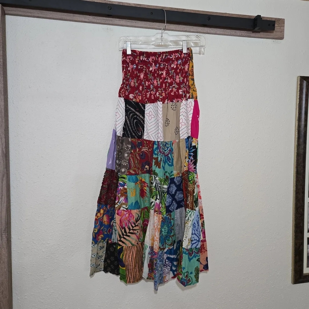 NWOT High Waisted Multicolor Patchwork Maxi Skirt